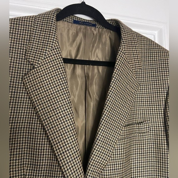 NWOT Club Room Cashmere Wool Blend Brown Cream Houndstooth Mens Formal Blazer - Picture 4 of 13